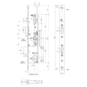 MSL sFlipLock check Panik-Sicherheits-Einsteckschloss 14574PE-SV-TF-ZF, Flachstulp 24 mm, Produktzeichnung
