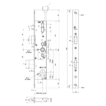 MSL sFlipLock check Panik-Sicherheits-Einsteckschloss 14476PBa-ZF, Flachstulp 24 mm, Produktzeichnung