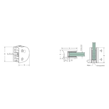 SWS Edelstahl-Klemmbefestigung (VSG) für Rundrohr Ø 42.4 mm 15 530 5 55 Massbild