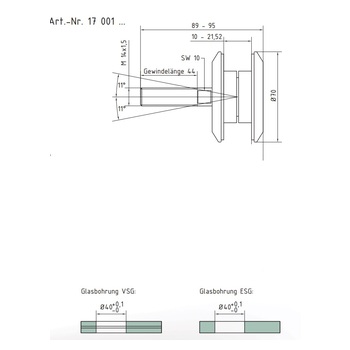 SWS Punkhalter Ø 70 mm Edelstahl V4A 17 001 5 65 Massbild