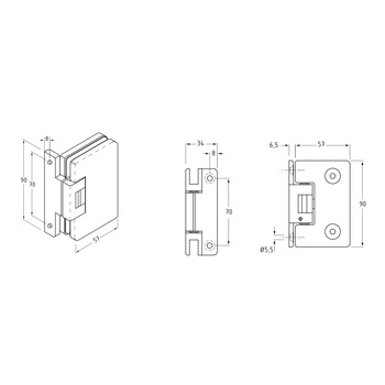 Duschentürband Wand-Glas 90°