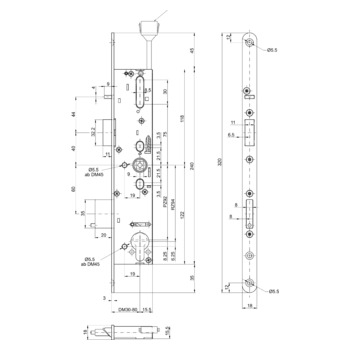 MSL sFlipLock check Panik-Sicherheits-Einsteckschloss 14576PBa-SV-ZF, Rundstulp 18 mm, Produktzeichnung