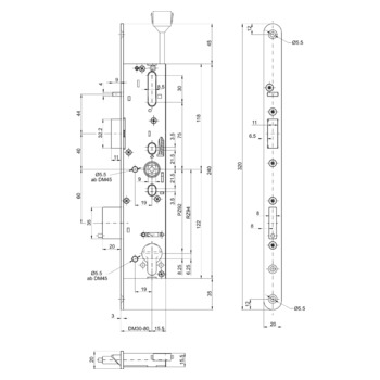 MSL sFlipLock check Panik-Sicherheits-Einsteckschloss 14576PBa-SV-ZF, Rundstulp 20 mm, Produktzeichnung