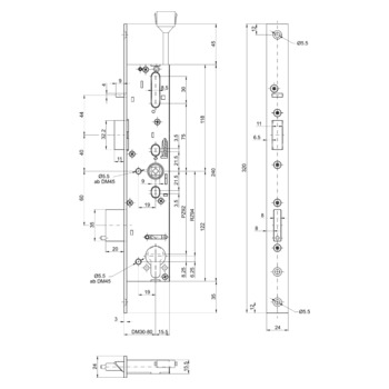 MSL sFlipLock check Panik-Sicherheits-Einsteckschloss 14576PBa-SV-ZF, Flachstulp 24 mm, Produktzeichnung