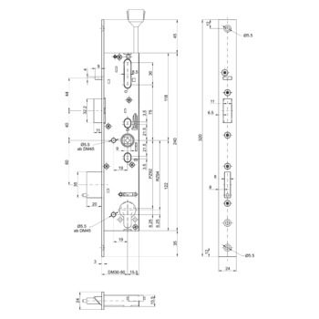 MSL sFlipLock check Panik-Sicherheits-Einsteckschloss 14576PBa-SV-ZF, Flachstulp 24 mm, Produktzeichnung