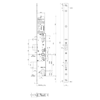 MSL sFlipLock drive Panik-Sicherheits-Einsteckschloss motorisch 15544PE-SV-ZF, Flachstulp 24 mm, Produktzeichnung