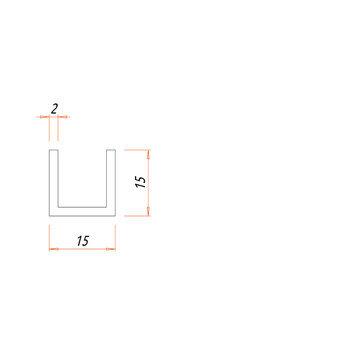 U-Profil 15/15/2 mm, 715.00.100, Produktzeichnung