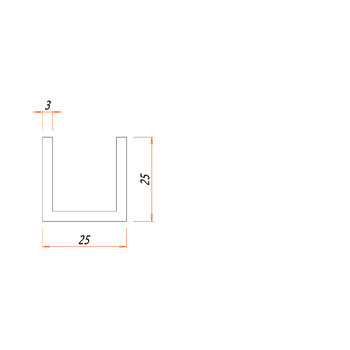 U-Profil 25x25x3 mm, 725.00.100, Produktzeichnung