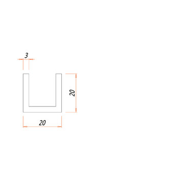 U-Profil 20x20x3 mm, 720.00.100, Produktzeichnung