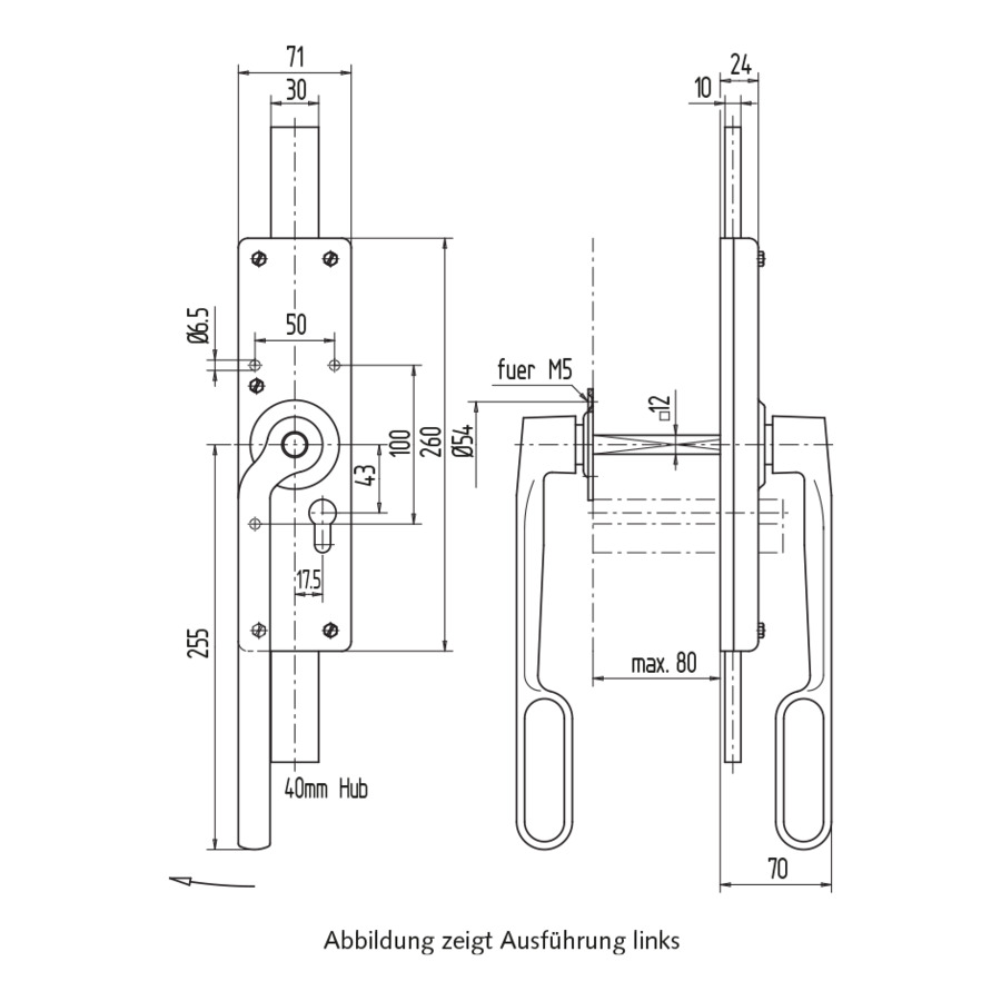 Türgriffe mit mattem Füsilierlauf, Entenschnabel, abschließbar 195mm  Alpertec